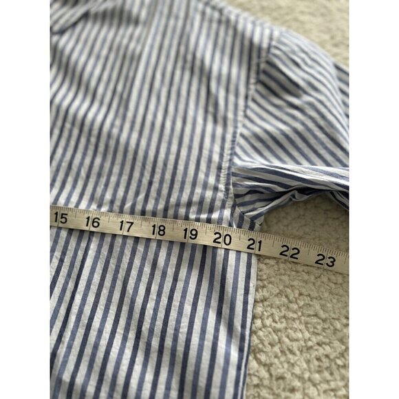 Everlane Long Sleeve Cotton Poplin Crop PJ Top blouse Blue Stripes - Picture 10 of 12